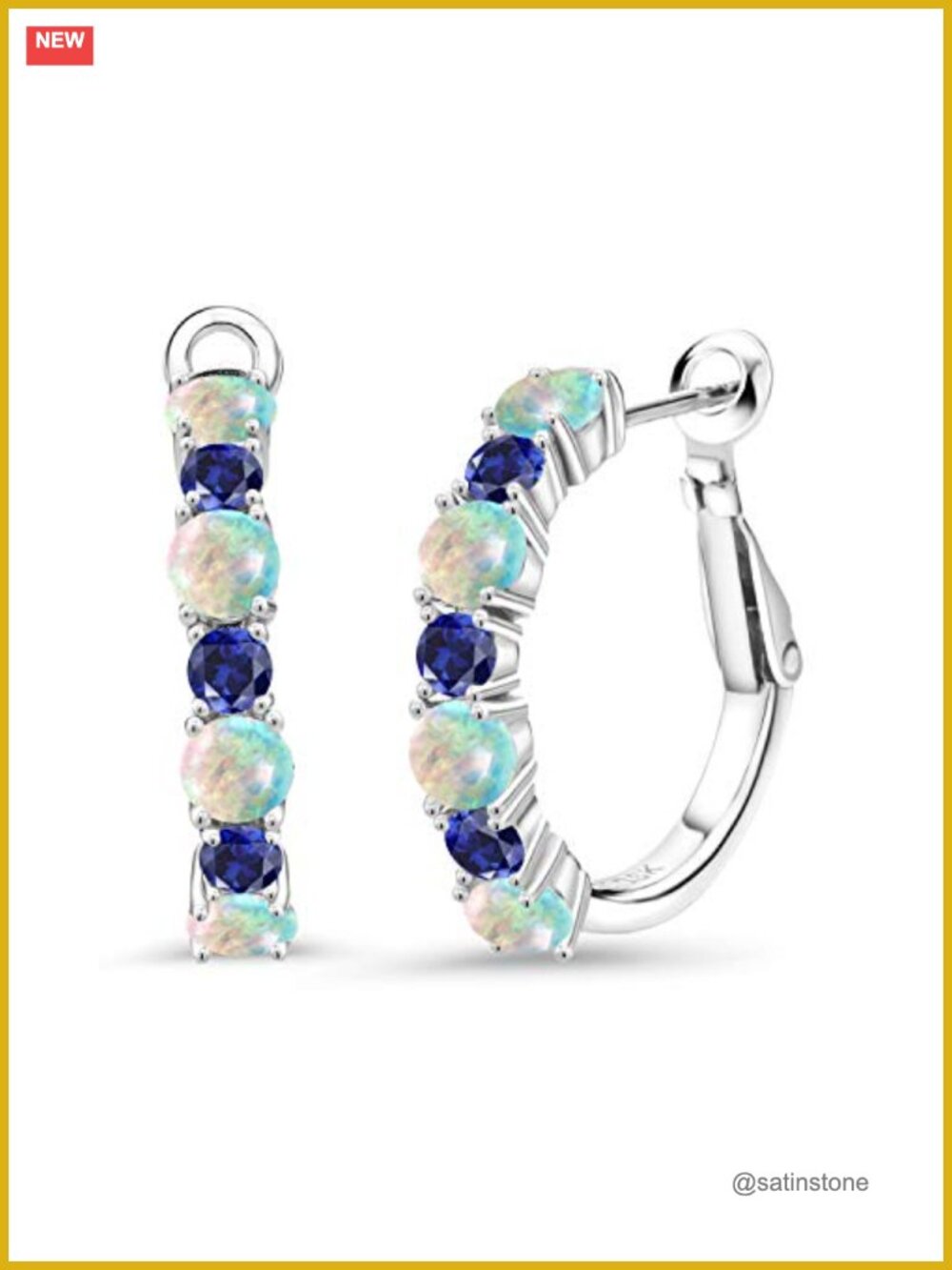 Opal & Created Sapphire Hoop Earrings in Sterling Silver